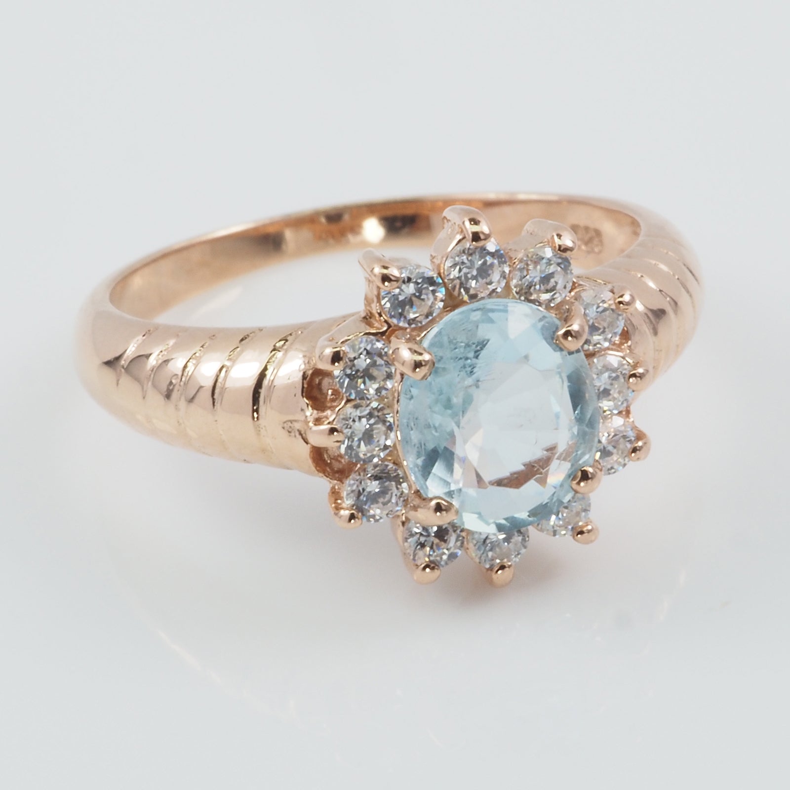 Blue Aquamarine 925 Sterling Silver Rose Gold Ring