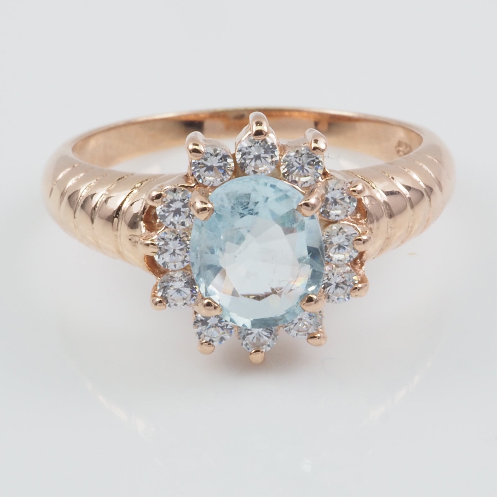 Blue Aquamarine 925 Sterling Silver Rose Gold Ring