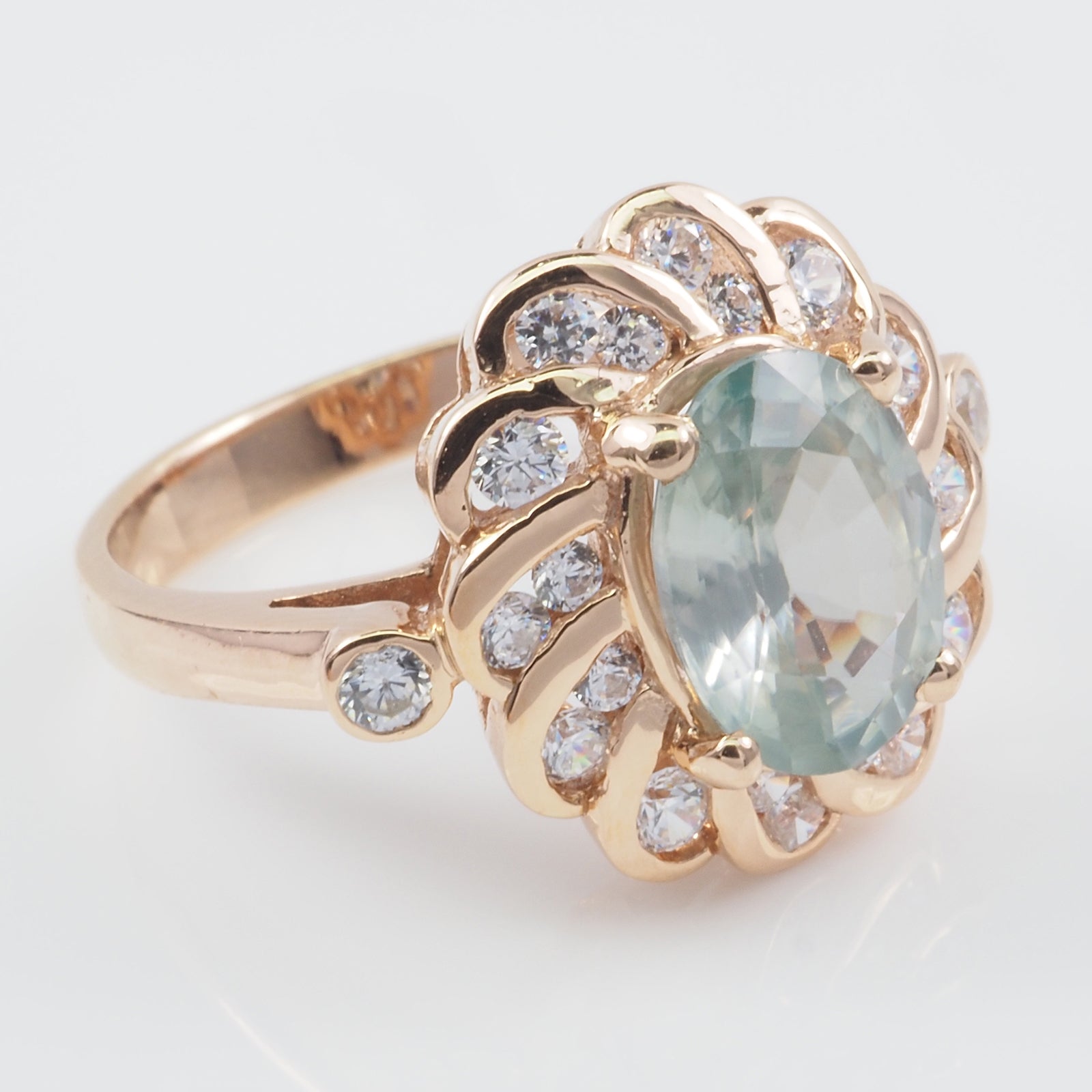 Blue Aquamarine 925 Sterling Silver Rose Gold Ring