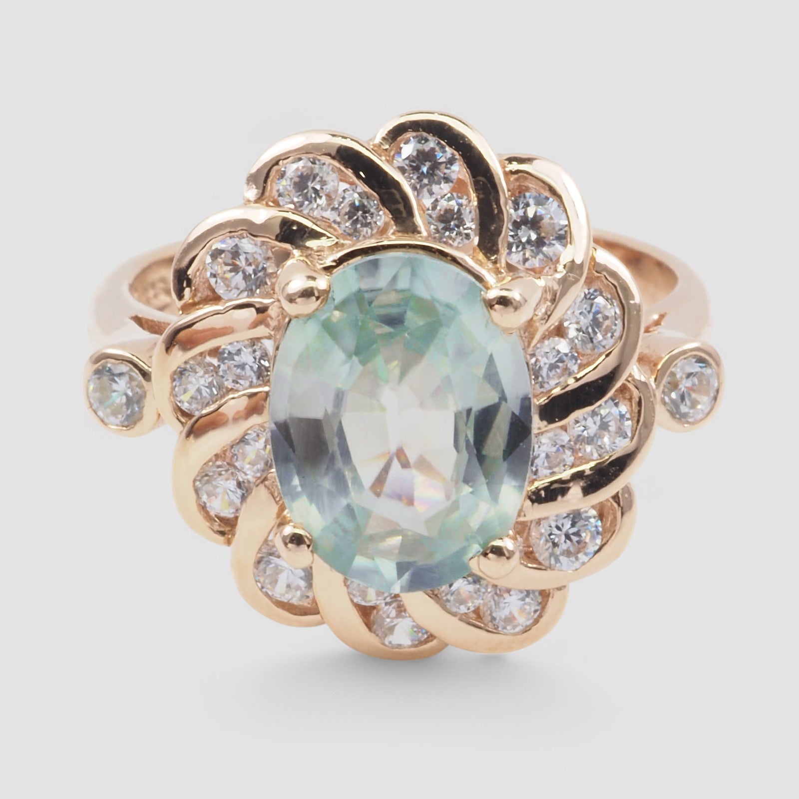 Blue Aquamarine 925 Sterling Silver Rose Gold Ring