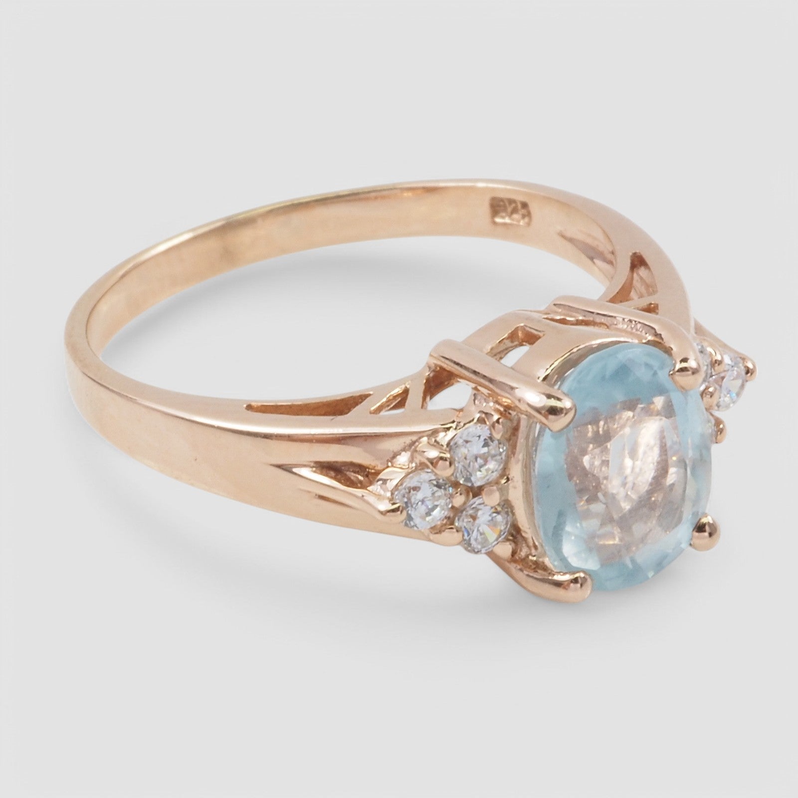 Blue Aquamarine 925 Sterling Silver Rose Gold Ring
