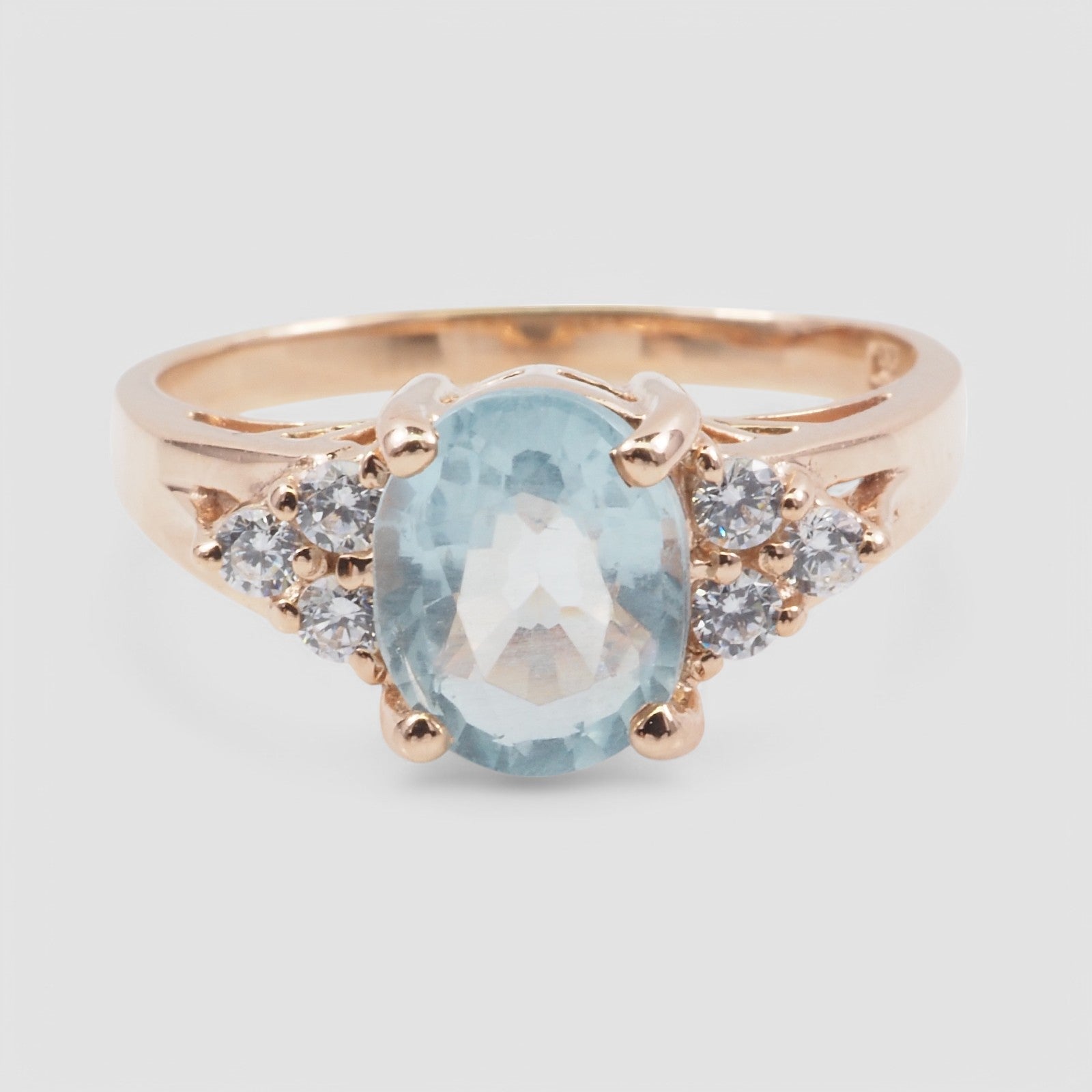 Blue Aquamarine 925 Sterling Silver Rose Gold Ring