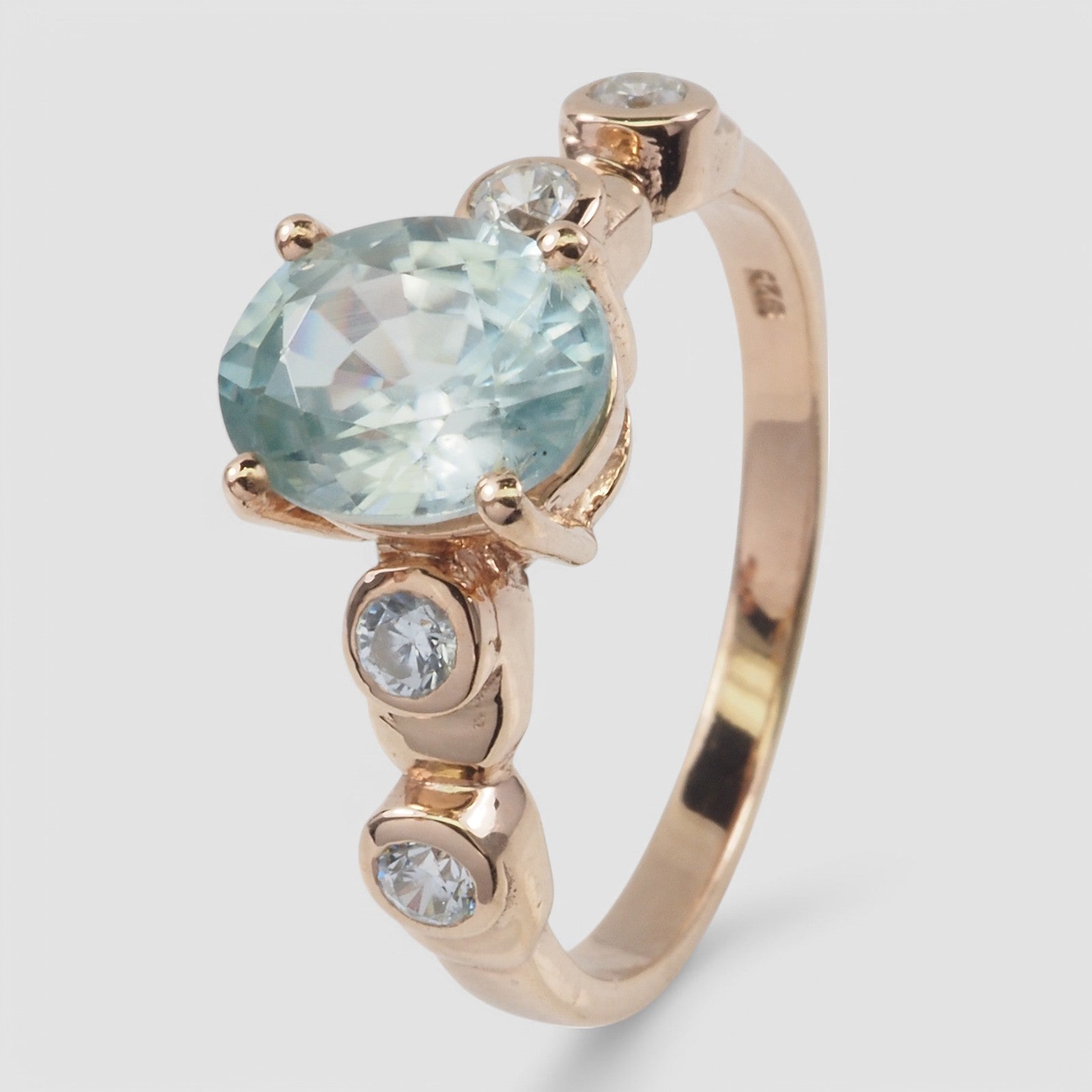 Blue Aquamarine 925 Sterling Silver Rose Gold Ring