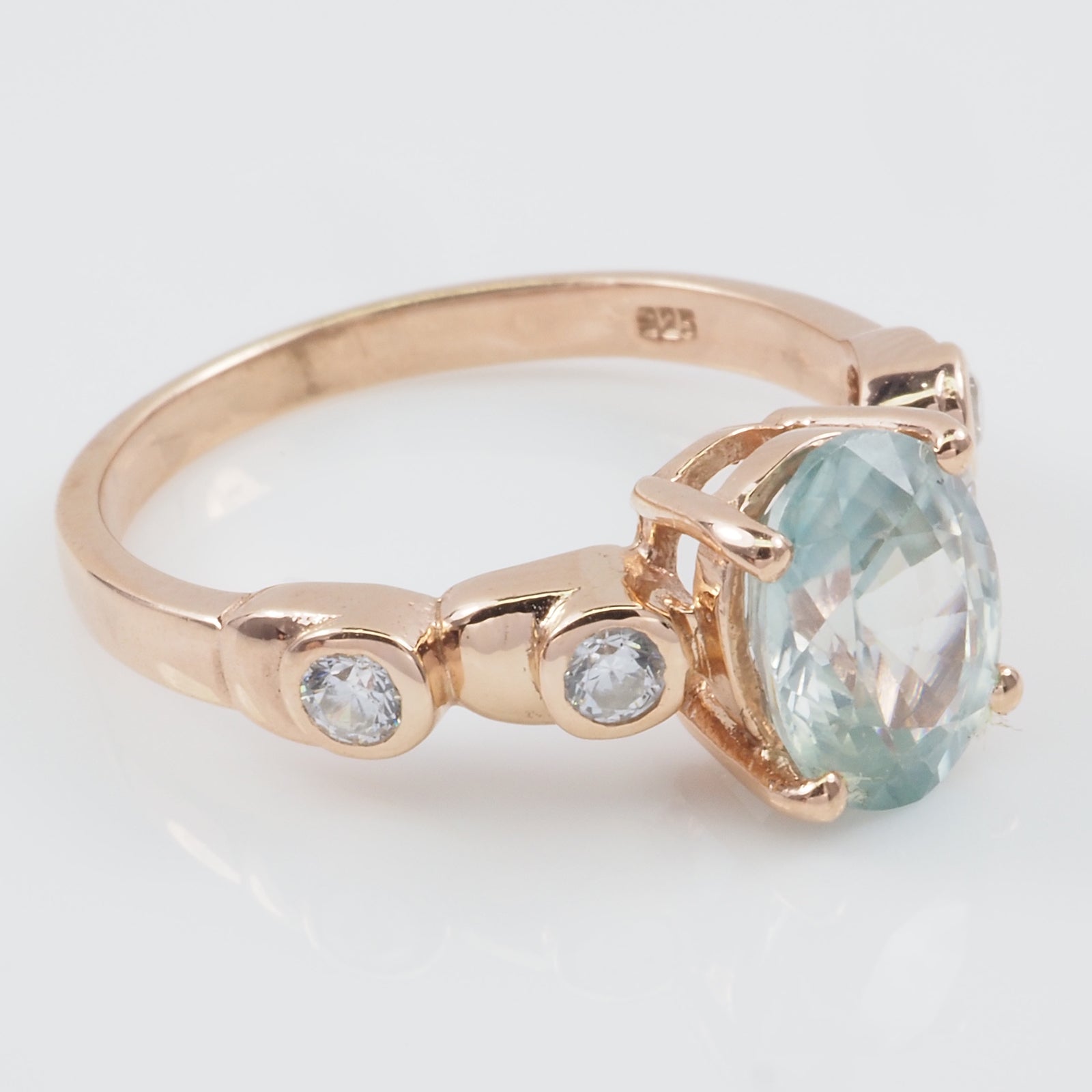 Blue Aquamarine 925 Sterling Silver Rose Gold Ring