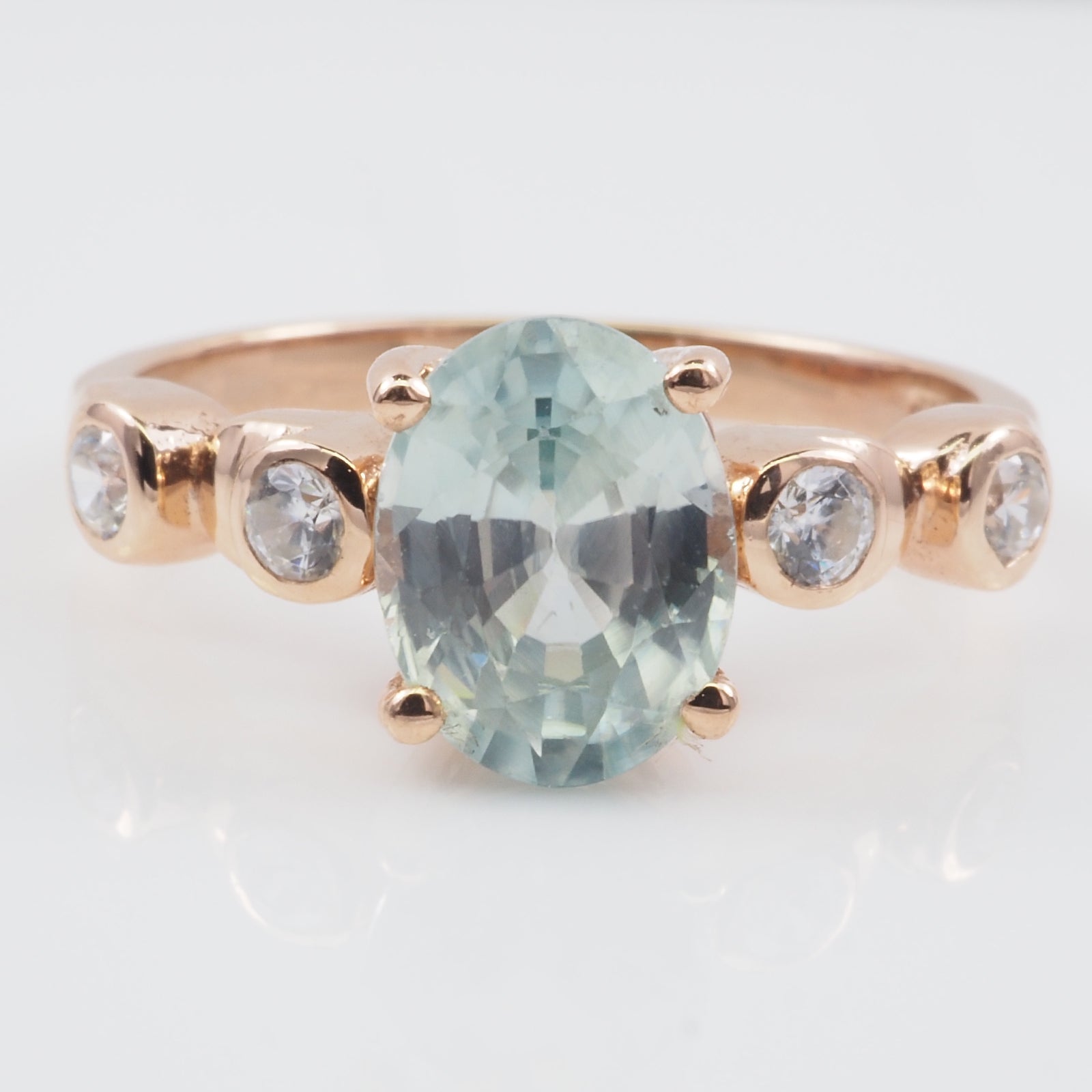 Blue Aquamarine 925 Sterling Silver Rose Gold Ring