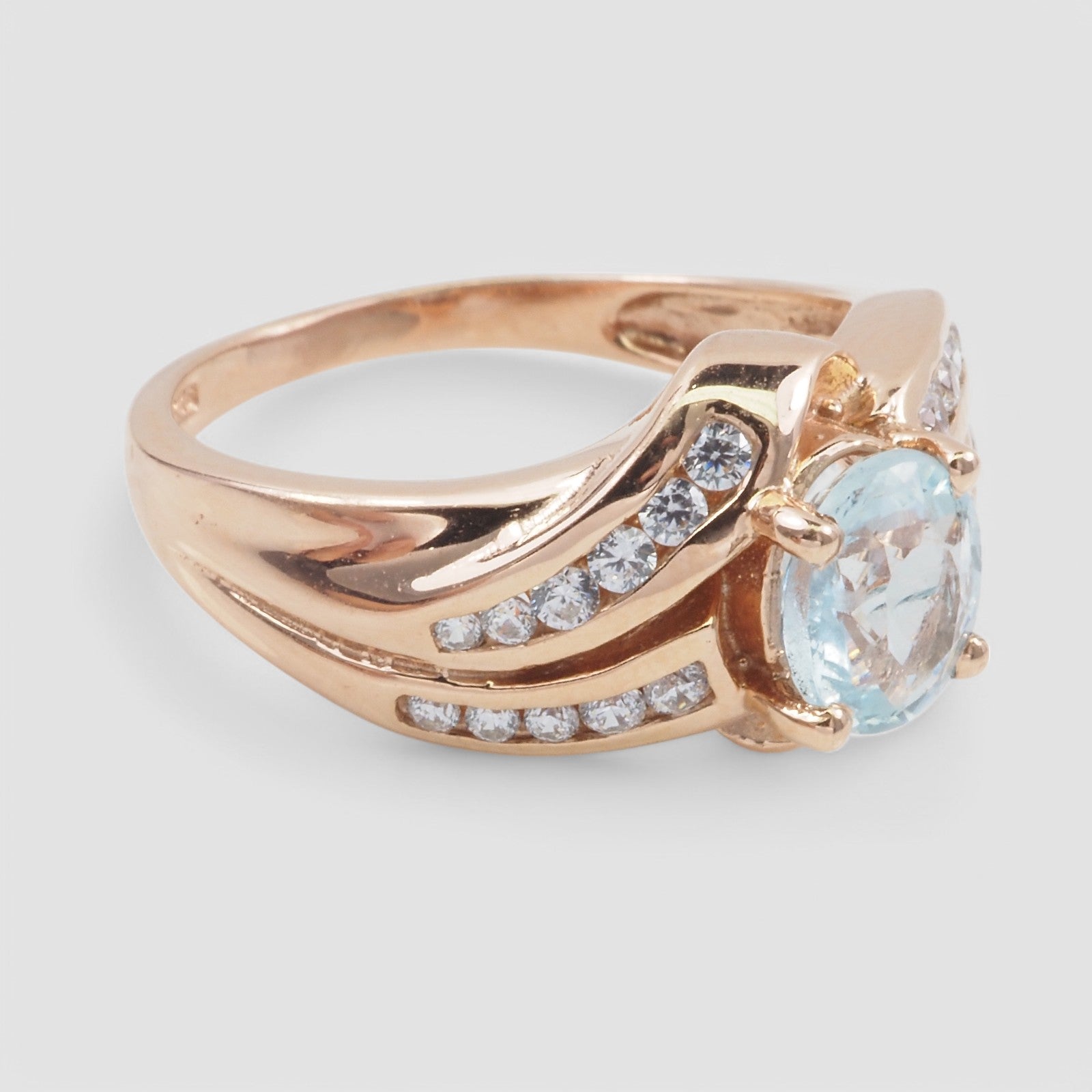 Blue Aquamarine 925 Sterling Silver Rose Gold Ring