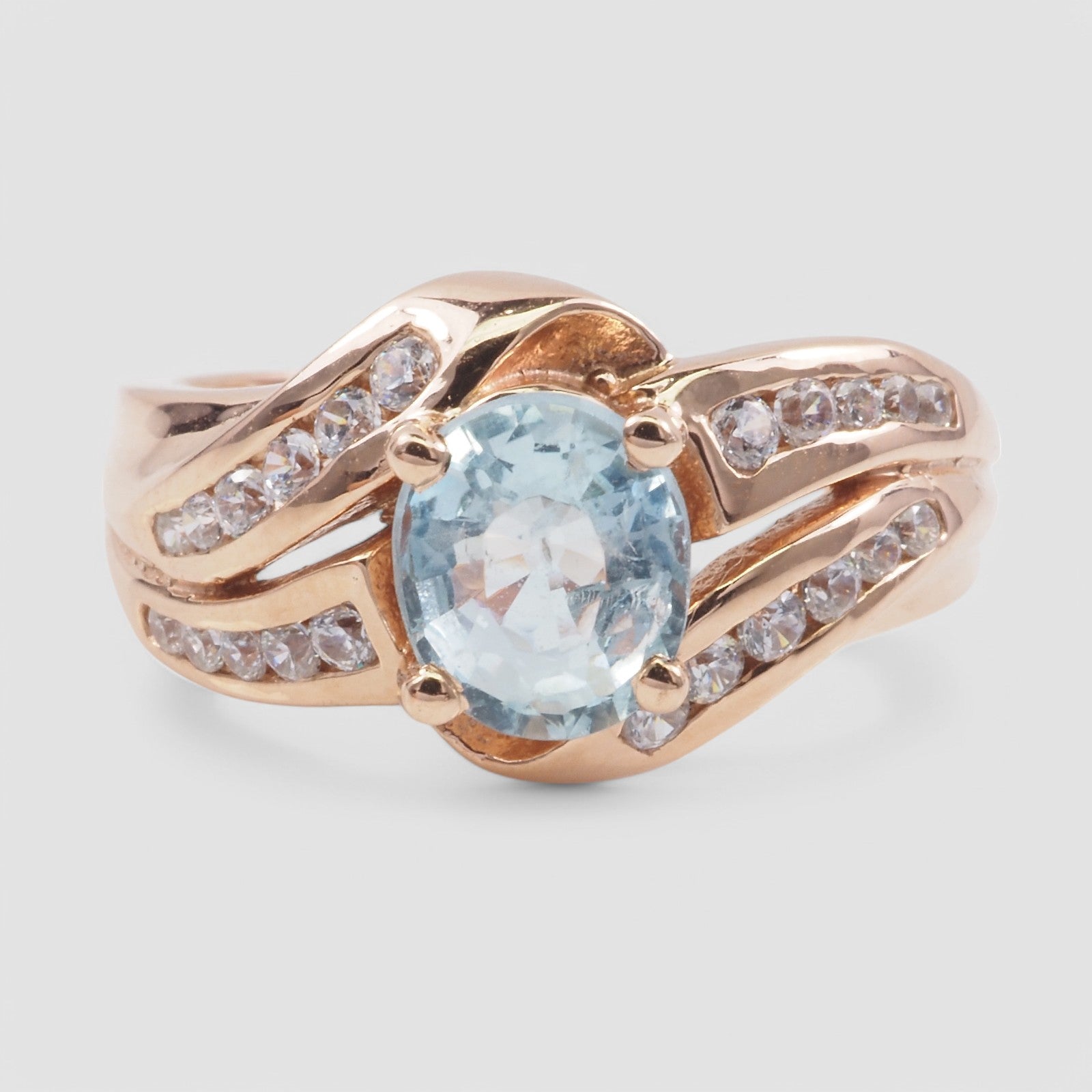 Blue Aquamarine 925 Sterling Silver Rose Gold Ring