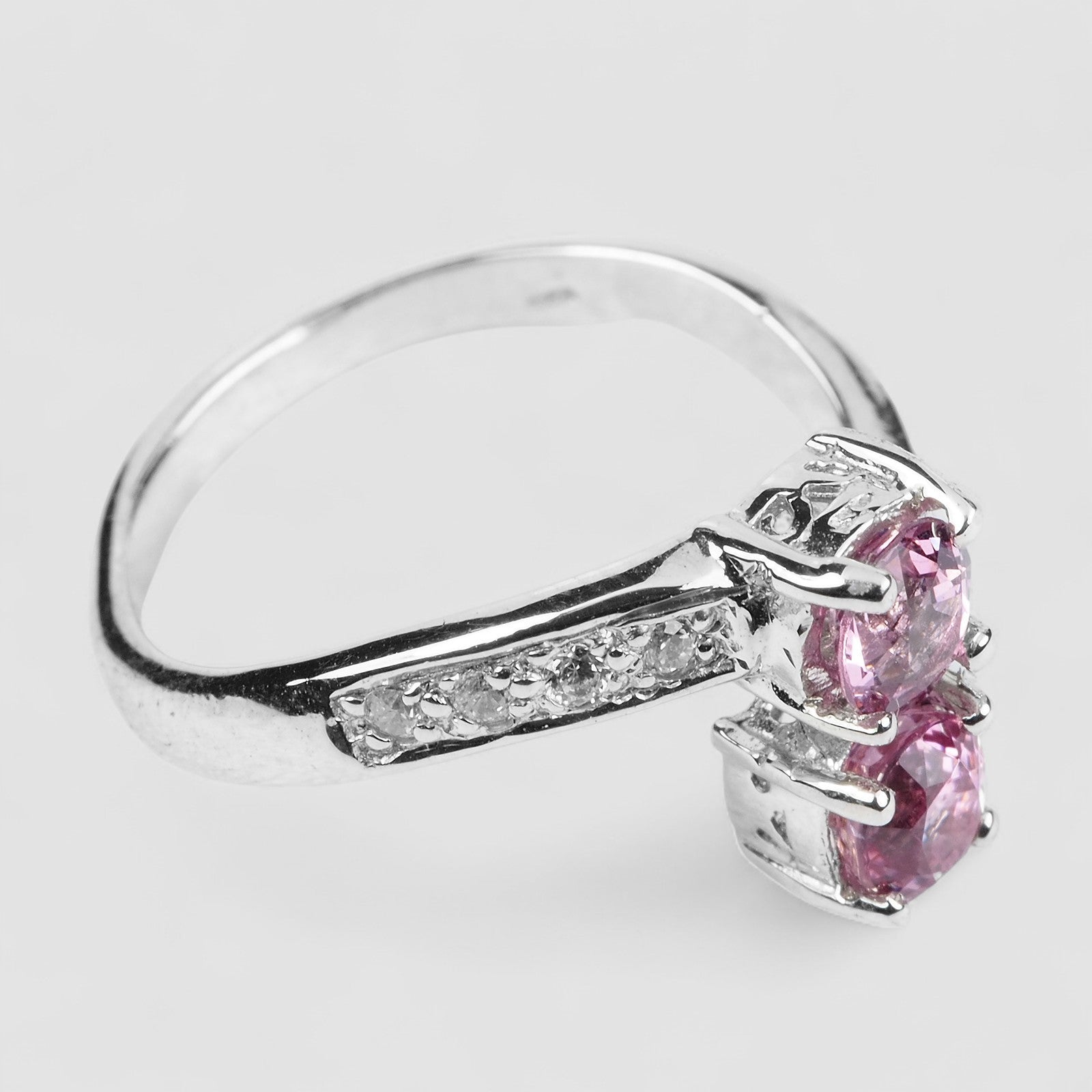 Pink Spinel 925 Sterling Silver Two stones Rings, Rhodium Plated, Tarnish Free, Free Resizing