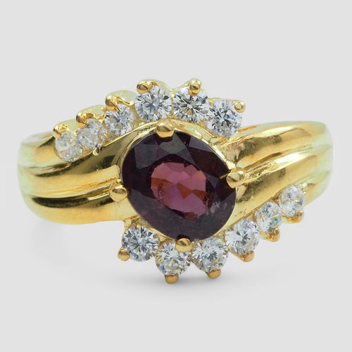 24K Gold 925 Sterling Silver Ring Purple Spinel Oval, Dainty Stacking Ring, Free Resizing