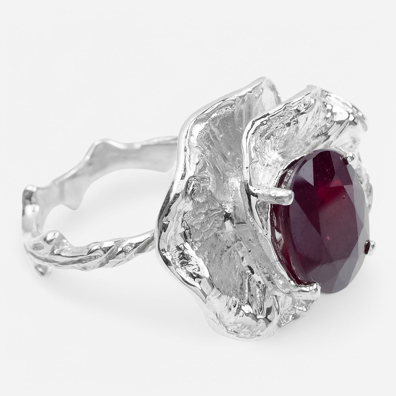 Red Ruby Floral Rings 925 Sterling Silver