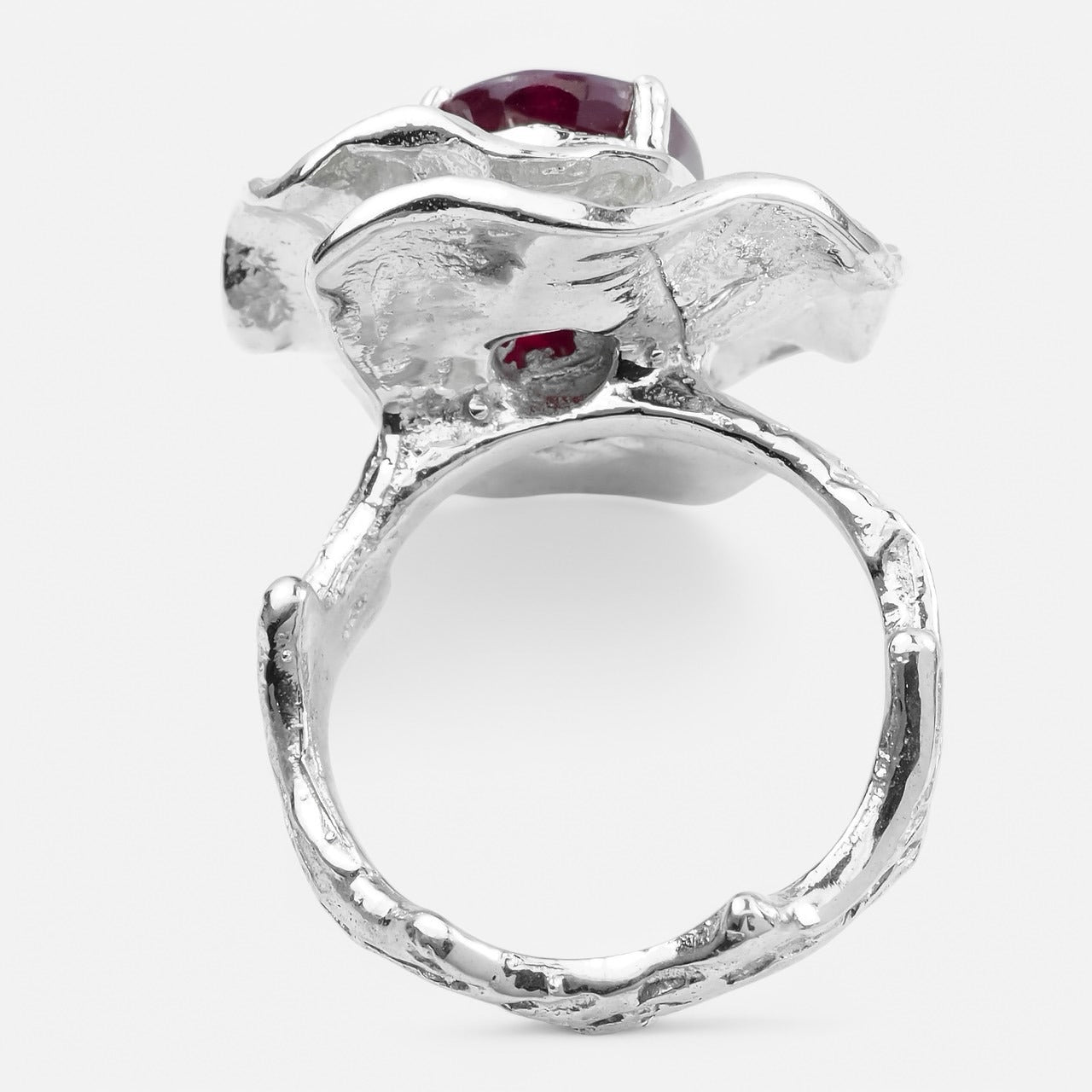 Red Ruby Floral Rings 925 Sterling Silver
