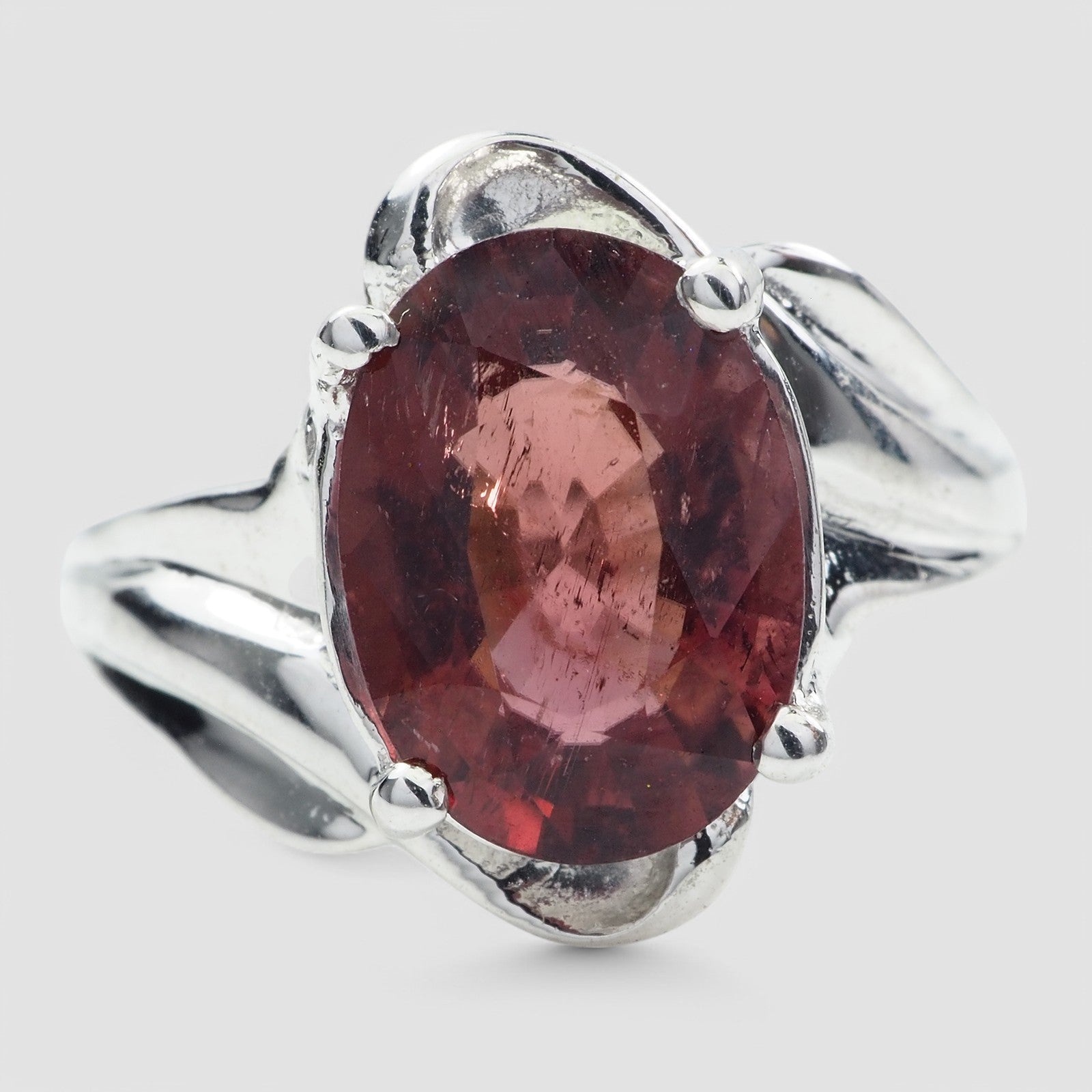 Red Tourmaline Statement Ring Sterling Silver 925, Natural Gemstone, Free Resizing