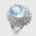 Blue Aquamarine 925 Sterling Silver Halo Rings