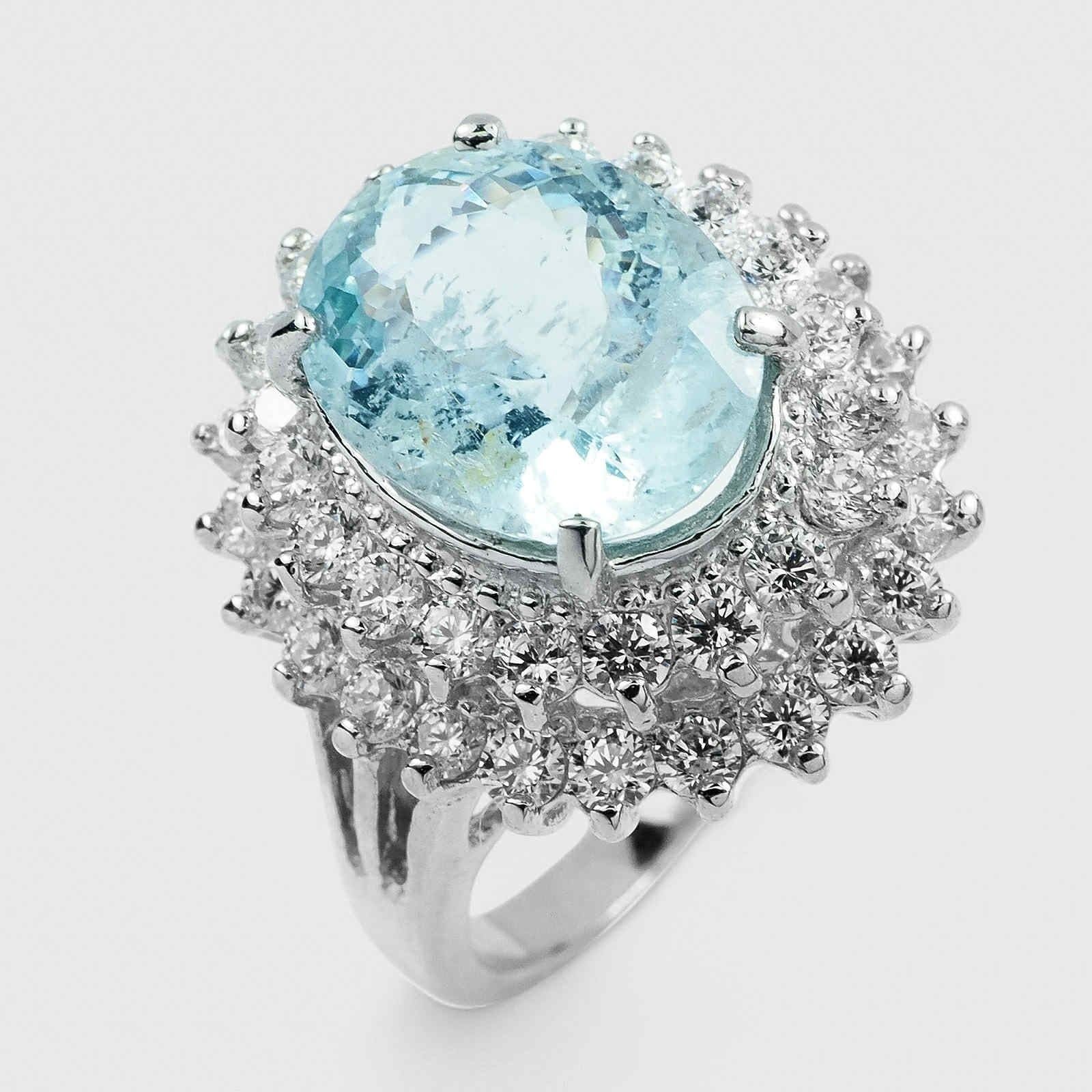 Blue Aquamarine 925 Sterling Silver Halo Rings