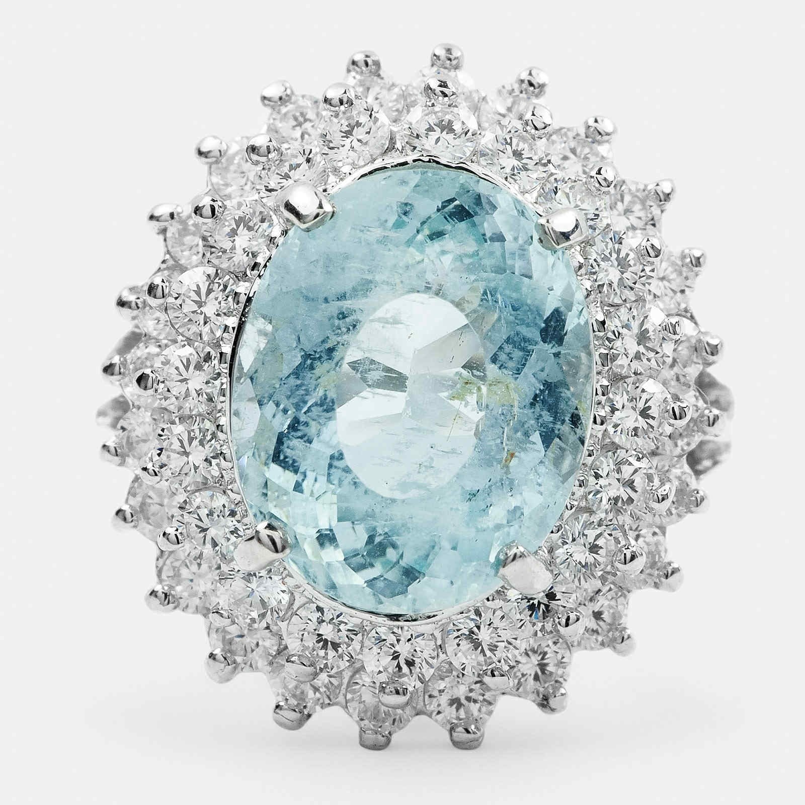 Blue Aquamarine 925 Sterling Silver Halo Rings