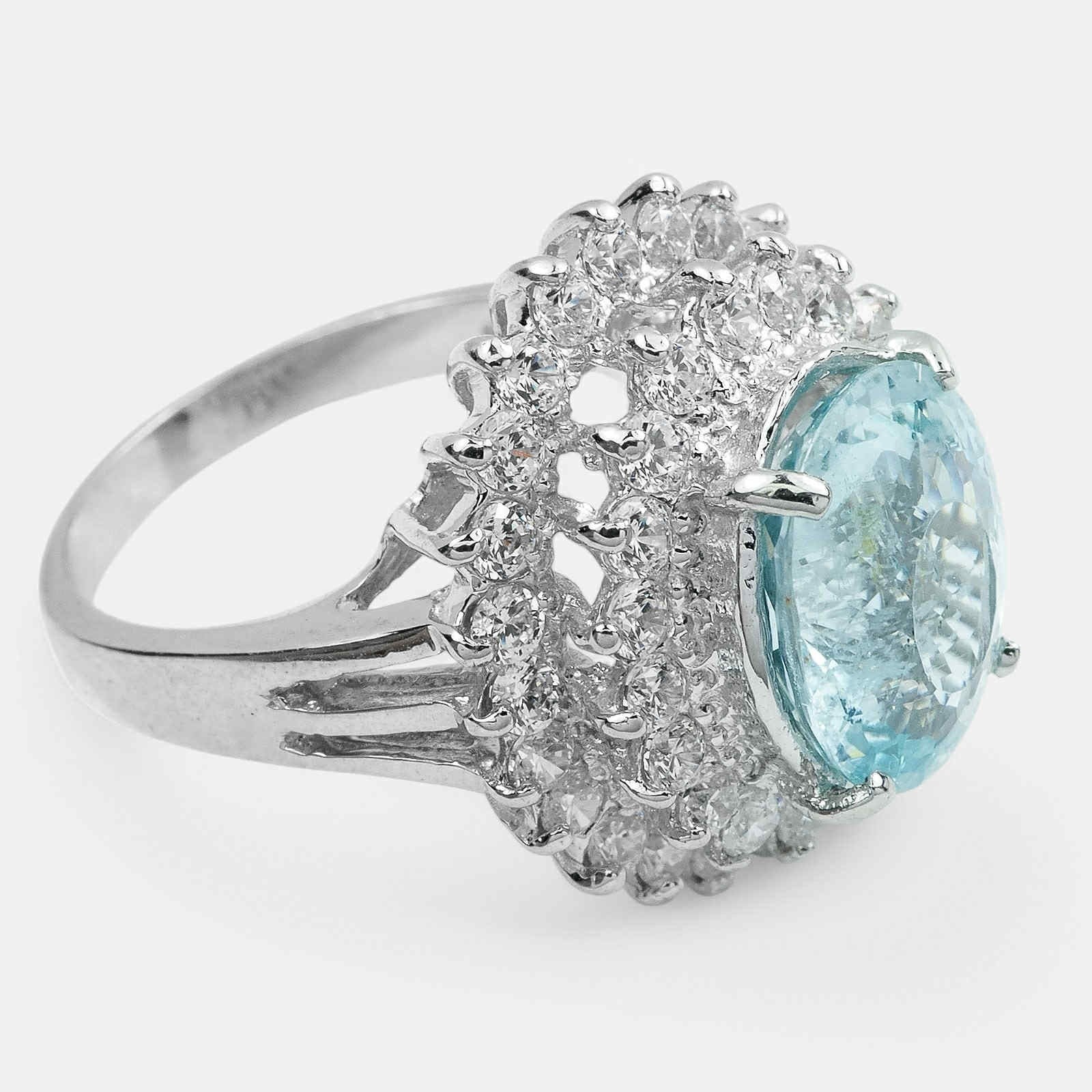 Blue Aquamarine 925 Sterling Silver Halo Rings
