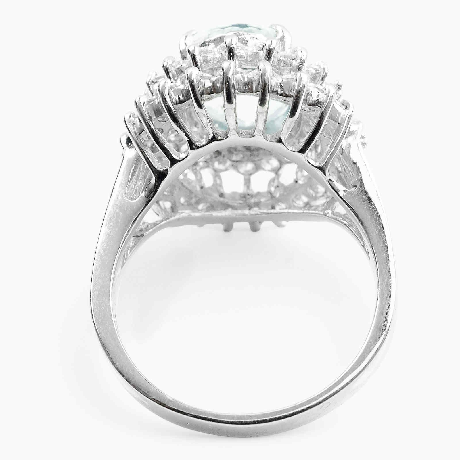 Blue Aquamarine 925 Sterling Silver Halo Rings
