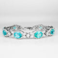 9.38Ct Natural Blue Apatite Oval & White Moissanite 925 Sterling Silver Bracelet