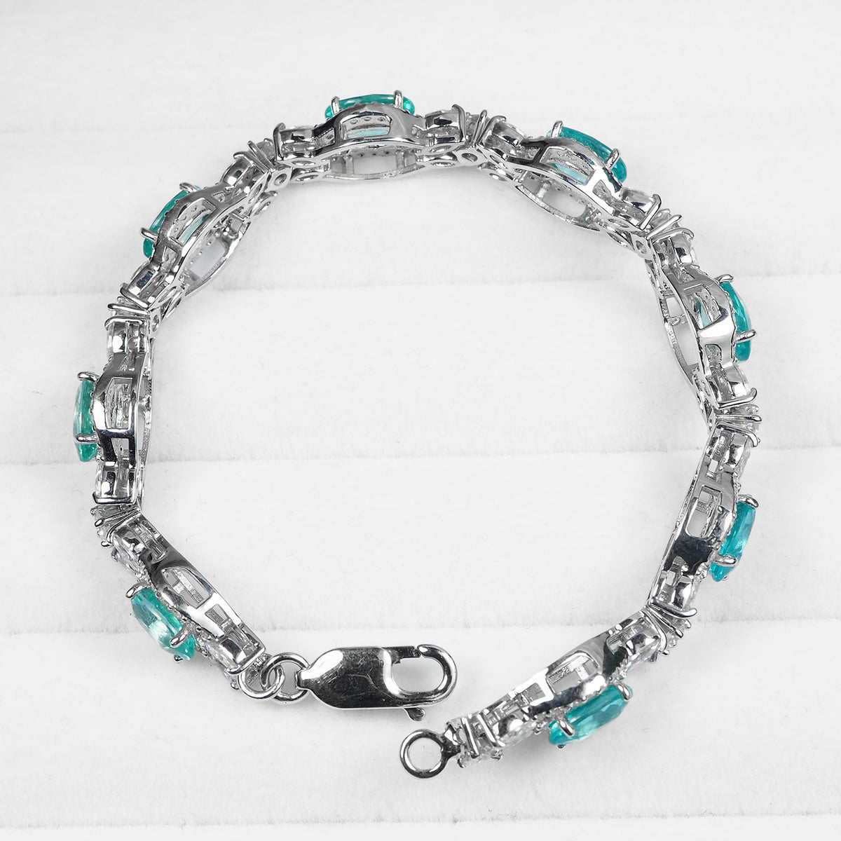 9.38Ct Natural Blue Apatite Oval & White Moissanite 925 Sterling Silver Bracelet
